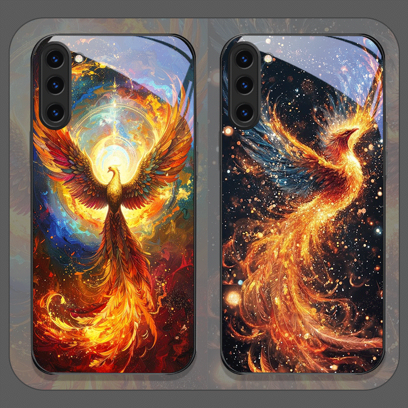 Samsung Galaxy S24 - Aesthetic Phoenix Fire Feather Pattern Tempered